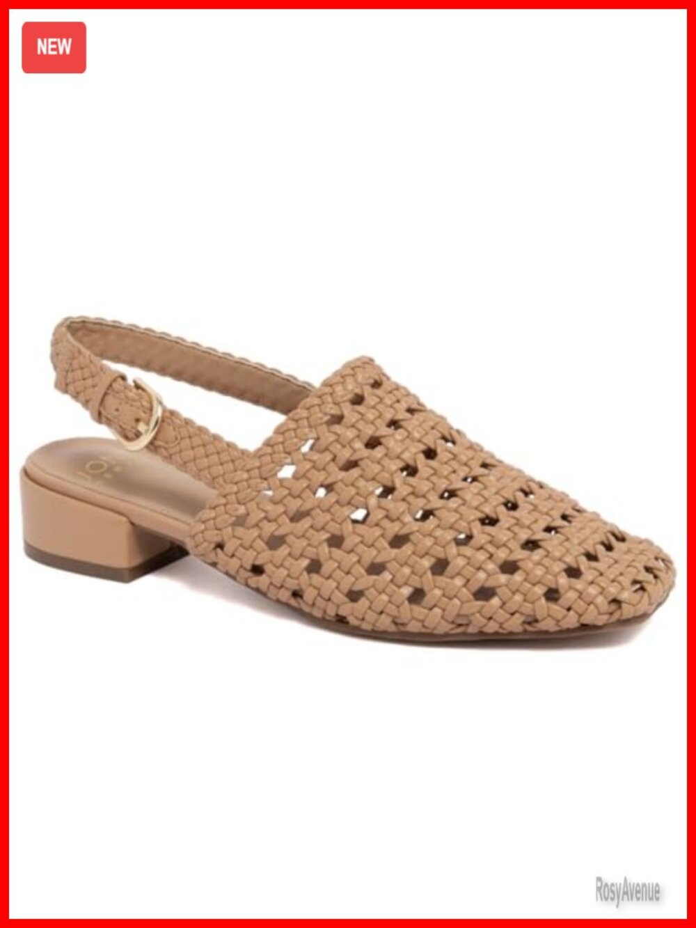Jones New York Woven Slingback Sandals Square Toe Low Block Heel Adjustable